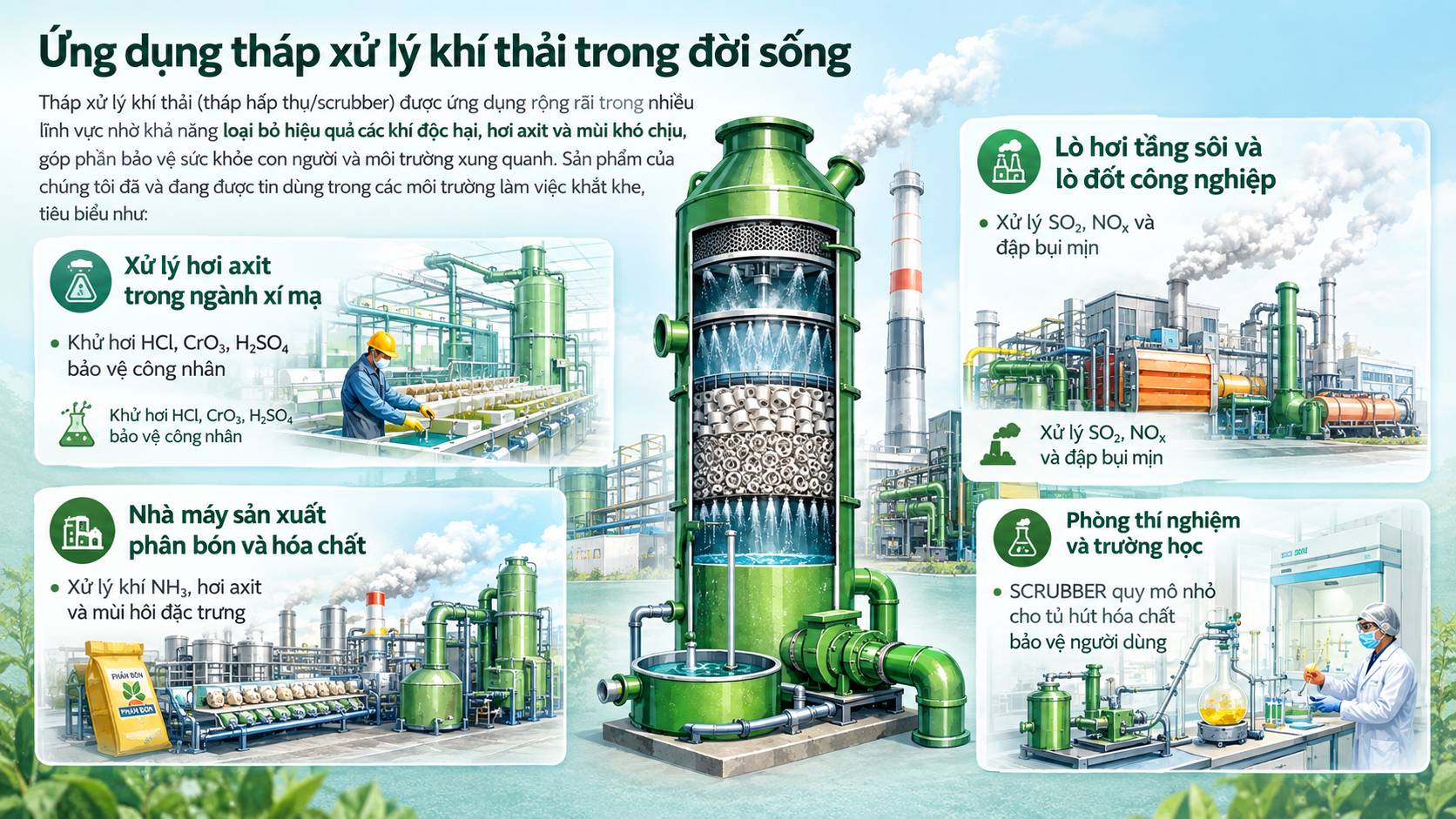 Ứng dụng thưc tế xử lý khí thải bằng phương pháp hấp thụ trong đời sống